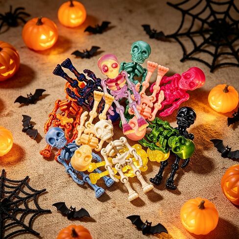 Mini Skeleton Figures 3D Printed - 30PCS Random Color Posable Tiny Skeleton Toys, Halloween Party Favors, Miniature Decor & Craft Supplies for DIY Projects in Saudi Arabia
