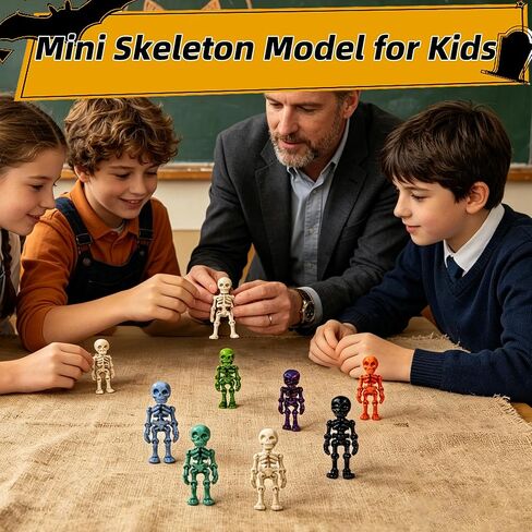 Mini Skeleton Figures 3D Printed - 30PCS Random Color Posable Tiny Skeleton Toys, Halloween Party Favors, Miniature Decor & Craft Supplies for DIY Projects in Saudi Arabia