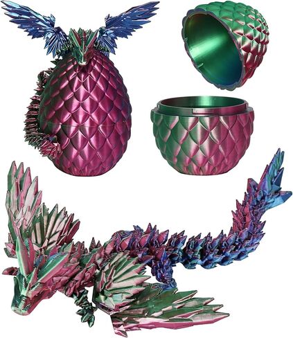 3D Printed Dragon Glow in The Dark with Eggs: Flexible Crystal Dragon with Wings Toy for Desk Decor, Sensory Fidget Toy for Kids & Adults, Unique Easter Basket Stuffers (Luminous) in Saudi Arabia