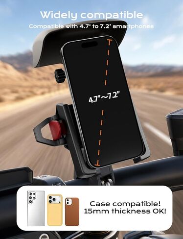 Motorcycle Phone Mount,[1s Auto Lock & Vibration Dampener]Anti-Shake Handlebar Cell Phone Clamp,360° Rotation Bike Phone Holder for iPhone 17 16 Pro Max, Samsung Galaxy S25 Ultra, 4.7-7.2" Smartphones in Saudi Arabia