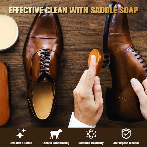 Leather Boot Care Kit, 7-in-1 Saddle Soap & Mink Oil for Leather Cleaning & Polish with 2 Horsehair Brush, Polishing Cloth, Microfiber Cloth, Leather Cleaner and Conditioner for Boots, Shoes, Couch in Saudi Arabia