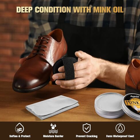 Leather Boot Care Kit, 7-in-1 Saddle Soap & Mink Oil for Leather Cleaning & Polish with 2 Horsehair Brush, Polishing Cloth, Microfiber Cloth, Leather Cleaner and Conditioner for Boots, Shoes, Couch in Saudi Arabia