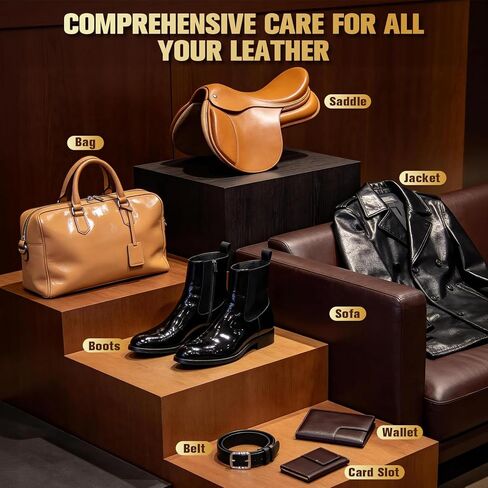 Leather Boot Care Kit, 7-in-1 Saddle Soap & Mink Oil for Leather Cleaning & Polish with 2 Horsehair Brush, Polishing Cloth, Microfiber Cloth, Leather Cleaner and Conditioner for Boots, Shoes, Couch in Saudi Arabia