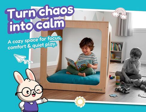 Cozy Cube for Kids – Wooden Sensory Playhouse & Calming Corner, Soft Cushion & Chalkboard, 30" Montessori Reading Nook, Quiet Space for School and Daycare in Kuwait