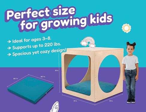 Cozy Cube for Kids – Wooden Sensory Playhouse & Calming Corner, Soft Cushion & Chalkboard, 30" Montessori Reading Nook, Quiet Space for School and Daycare in Kuwait