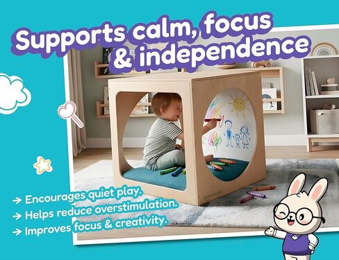 Cozy Cube for Kids – Wooden Sensory Playhouse & Calming Corner, Soft Cushion & Chalkboard, 30" Montessori Reading Nook, Quiet Space for School and Daycare in Kuwait