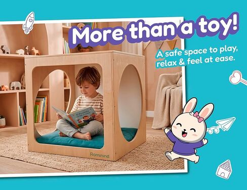 Cozy Cube for Kids – Wooden Sensory Playhouse & Calming Corner, Soft Cushion & Chalkboard, 30" Montessori Reading Nook, Quiet Space for School and Daycare in Kuwait