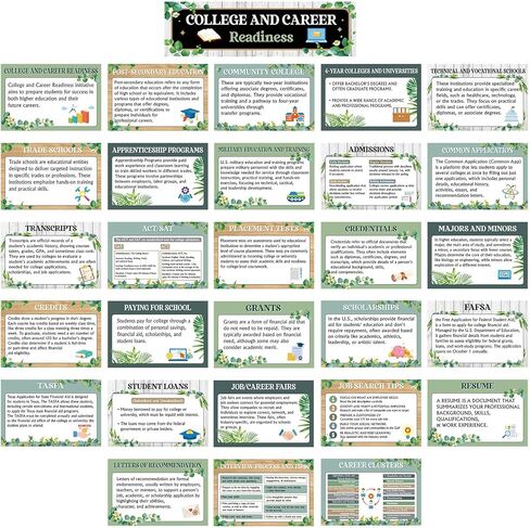 Outus 29 Pcs College and Career Readiness Posters Bulletin Board Kits for High School Classroom Decorations College Jobs and Career Interactive Bulletin Board Set Higher Educational Poster (Vibrant) in Kuwait