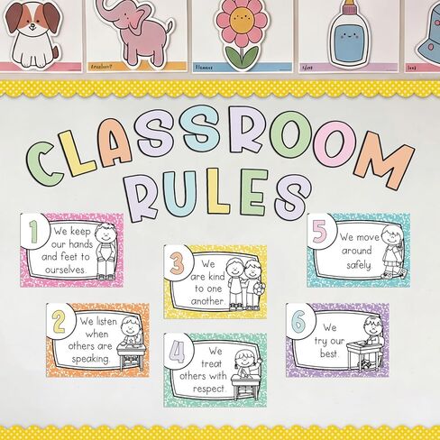 Sabary 20 Pcs Pastel Classroom Rules Poster Composition Notebook Educational Posters Cards for Kindergarten Classroom Decor Behavior Rule for Preschool and Primary Back to School Teacher Supplies in Kuwait