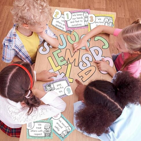 Sabary 20 Pcs Pastel Classroom Rules Poster Composition Notebook Educational Posters Cards for Kindergarten Classroom Decor Behavior Rule for Preschool and Primary Back to School Teacher Supplies in Kuwait