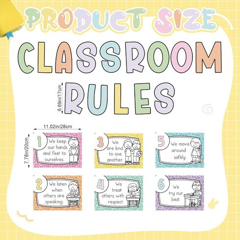 Sabary 20 Pcs Pastel Classroom Rules Poster Composition Notebook Educational Posters Cards for Kindergarten Classroom Decor Behavior Rule for Preschool and Primary Back to School Teacher Supplies in Kuwait