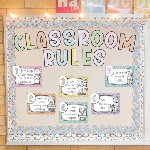 Sabary 20 Pcs Pastel Classroom Rules Poster Composition Notebook Educational Posters Cards for Kindergarten Classroom Decor Behavior Rule for Preschool and Primary Back to School Teacher Supplies in Kuwait
