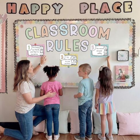 Sabary 20 Pcs Pastel Classroom Rules Poster Composition Notebook Educational Posters Cards for Kindergarten Classroom Decor Behavior Rule for Preschool and Primary Back to School Teacher Supplies in Kuwait