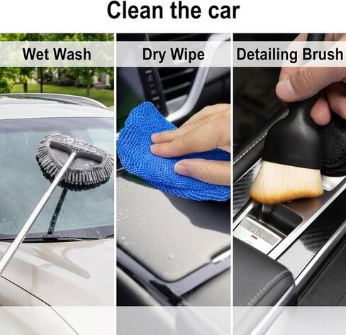 Car Windshield Cleaner Tool with Built-in Squeegee & Up to 40" Extendable Handle, Auto Inside Window Glass Cleaning Brush Kit, 5 Washable Pads (Chenille/Coral/Microfiber) for SUV, RV in Saudi Arabia