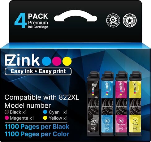 E-Z Ink Remanufactured for 822XL Ink Cartridges Combo Pack Compatible with Epson Workforce Pro WF-3820 WF-3823 WF-4820 WF-4830 WF-4833 WF-4834 Printer (4Pack Black Cyan Magenta Yellow) in Kuwait