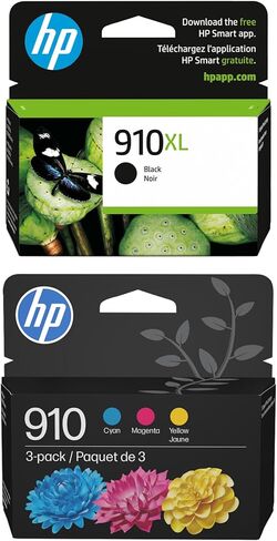 حزمة خرطوشة حبر HP 910 - 910XL أسود عالي الإنتاجية (3YL65AN) + 910 سماوي أرجواني أصفر 3 عبوات (3YN97AN) | يعمل أوفيس جيت 8010، 8015، 8022؛ سلسلة أوفيس جيت برو 8020، 8025، 8035 in Kuwait