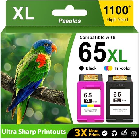 65XL 65 Ink Cartridges Black and Color Combo Pack High Yield Replacement for HP Ink 65 for HP 65XL Ink Cartridges for HP DeskJet 3755 3700 3772 3752 2600 2622 Envy 5055 5000 5070 5052,1 Black,1 Color in Saudi Arabia
