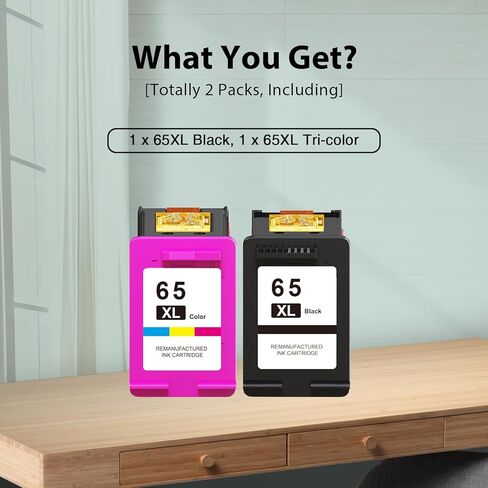 65XL 65 Ink Cartridges Black and Color Combo Pack High Yield Replacement for HP Ink 65 for HP 65XL Ink Cartridges for HP DeskJet 3755 3700 3772 3752 2600 2622 Envy 5055 5000 5070 5052,1 Black,1 Color in Saudi Arabia
