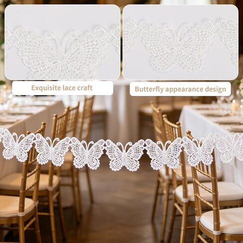 White Organza Butterfly Lace Trim, 12PCS Double-Layer Embroidered Appliques for Sewing Crafts, DIY Hair, Dress, Hat Embellishments, 1.9×2.8 in Butterflies, Fabric Craft Decor in Kuwait