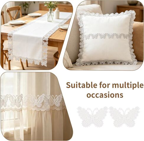 White Organza Butterfly Lace Trim, 12PCS Double-Layer Embroidered Appliques for Sewing Crafts, DIY Hair, Dress, Hat Embellishments, 1.9×2.8 in Butterflies, Fabric Craft Decor in Kuwait
