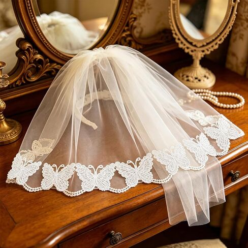 White Organza Butterfly Lace Trim, 12PCS Double-Layer Embroidered Appliques for Sewing Crafts, DIY Hair, Dress, Hat Embellishments, 1.9×2.8 in Butterflies, Fabric Craft Decor in Kuwait
