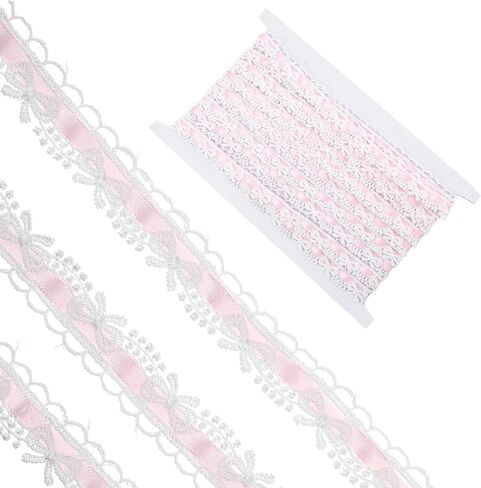 5 Yards Pink Lace Ribbon for Gift Wrapping, Lace Fabric Trim for Bridal, Bow Trim Sewing Accessories for Bouquet Packaging Wrapping Wedding Party Decorations DIY Crafts Valentine's Day Christmas in Kuwait
