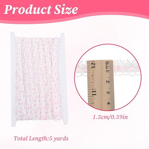 5 Yards Pink Lace Ribbon for Gift Wrapping, Lace Fabric Trim for Bridal, Bow Trim Sewing Accessories for Bouquet Packaging Wrapping Wedding Party Decorations DIY Crafts Valentine's Day Christmas in Kuwait