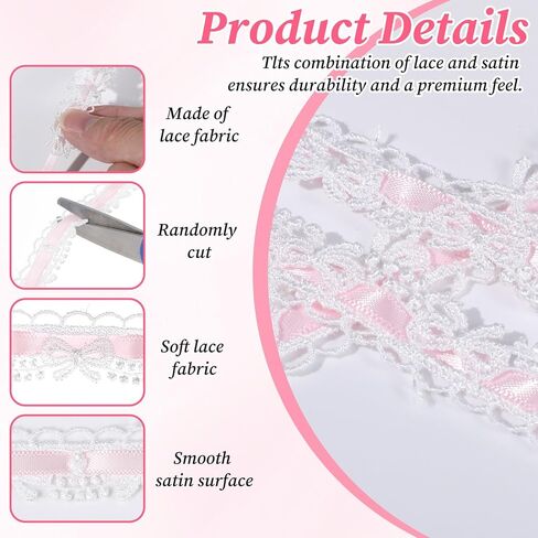 5 Yards Pink Lace Ribbon for Gift Wrapping, Lace Fabric Trim for Bridal, Bow Trim Sewing Accessories for Bouquet Packaging Wrapping Wedding Party Decorations DIY Crafts Valentine's Day Christmas in Kuwait