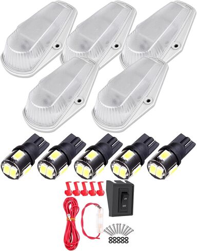 cciyu 5x غطاء واضح سقف الكابينة تشغيل أضواء الجمعية حزمة الأسلاك + أبيض 6-5730-SMD LED أضواء علامة التخليص مجموعة ضوء علامة الكابينة لشاحنة 1973-1997 Ford F150 F250 F350 Super Duty in Kuwait