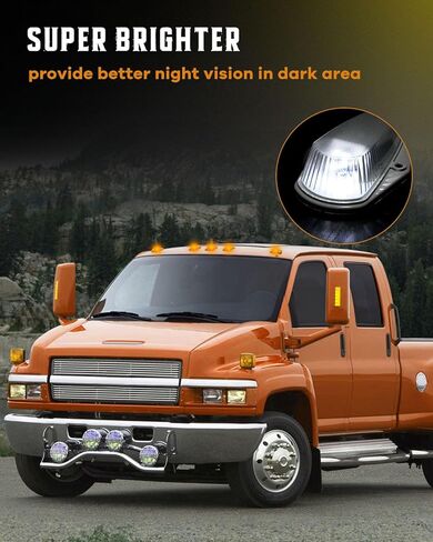 cciyu 5x غطاء واضح سقف الكابينة تشغيل أضواء الجمعية حزمة الأسلاك + أبيض 6-5730-SMD LED أضواء علامة التخليص مجموعة ضوء علامة الكابينة لشاحنة 1973-1997 Ford F150 F250 F350 Super Duty in Kuwait