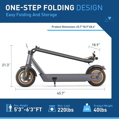 Hiboy S2/S2 Max Electric Scooter, 500W Motor, 10" Tires, 40.4 Miles Range E Scooter, 19 Mph Folding Commuter Electric Scooter for Adults & Dual Braking System with App in Kuwait