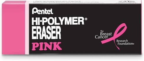 Pentel Hi-Polymer Pink Block Eraser, 10-Ct Box - BCRF Pink Ribbon (ZEH10PC10-BC) in Kuwait