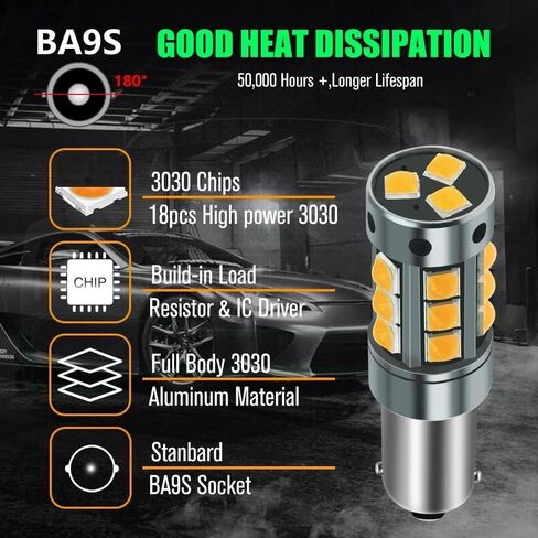 YEORO 2pcs AC/DC 9-36V BAX9S LED Bulbs Amber,600LM H6W 64132 38161 LED Car Ligh Bulbs Super Bright 3030 18-SMD Chips for Car Interior Dome Map License Plate Glove Box Light. in Saudi Arabia