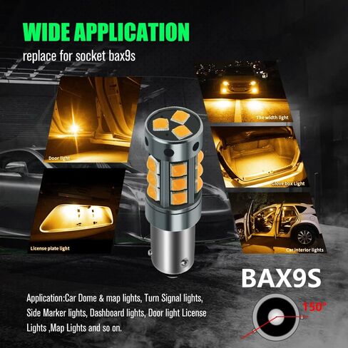 YEORO 2pcs AC/DC 9-36V BAX9S LED Bulbs Amber,600LM H6W 64132 38161 LED Car Ligh Bulbs Super Bright 3030 18-SMD Chips for Car Interior Dome Map License Plate Glove Box Light. in Saudi Arabia