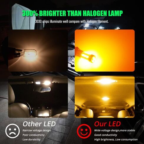 YEORO 2pcs AC/DC 9-36V BAX9S LED Bulbs Amber,600LM H6W 64132 38161 LED Car Ligh Bulbs Super Bright 3030 18-SMD Chips for Car Interior Dome Map License Plate Glove Box Light. in Saudi Arabia