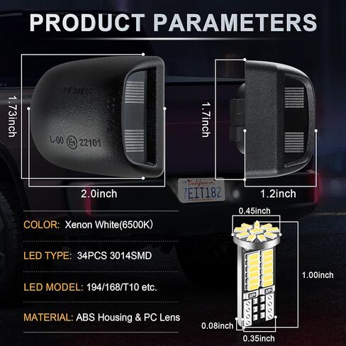 LivTee مجموعة مصابيح لوحة الترخيص LED، ضوء العلامة يناسب Chevy Silverado 1500 2500 3500 1999-2013، Tahoe، Suburban، يناسب GMC Sierra، Cadillac Escalade، ملحقات السيارة، غطاء + T10، 6000K أبيض in Kuwait