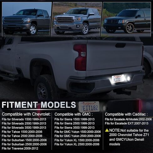 LivTee مجموعة مصابيح لوحة الترخيص LED، ضوء العلامة يناسب Chevy Silverado 1500 2500 3500 1999-2013، Tahoe، Suburban، يناسب GMC Sierra، Cadillac Escalade، ملحقات السيارة، غطاء + T10، 6000K أبيض in Kuwait