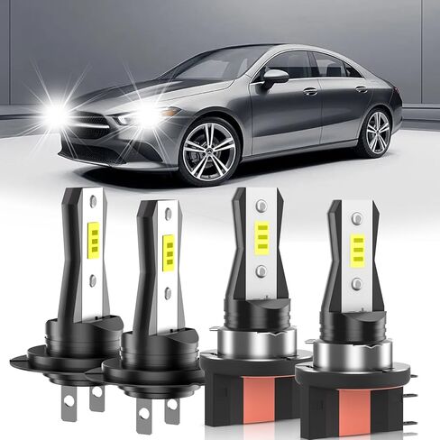 for Mercedes-Benz CLA250 2017 2018 2019 2020 2021 Lights Bulbs Combo, 4pcs Super Bright White Lights High Low Beam Blubs Package, 1:1 Size as Stock Bulbs, Plug and Play in Saudi Arabia