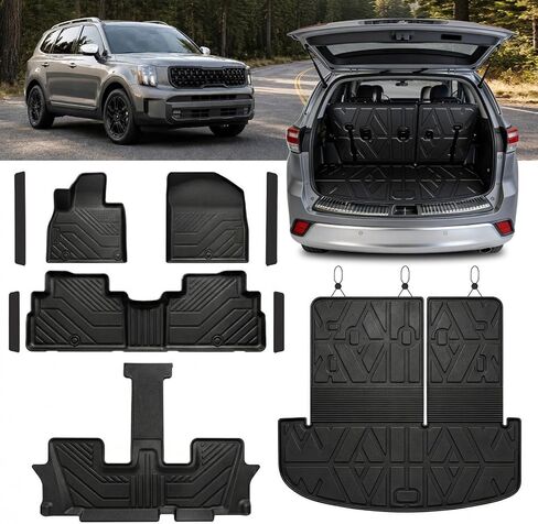 TPE Floor Mats Set for Kia Telluride 2027 7/8-Seat, All Weather TPE Custom Fit Floor Liners & Cargo Liner & Backrest Mats (Not for Hybrid), Car Floor Mats Accessorie, Black in Saudi Arabia