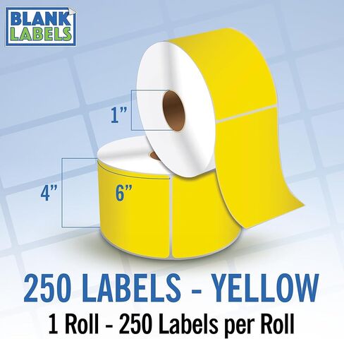 4" X 6" Direct Thermal Shipping Labels | Yellow | 1" Cores w/Perfs Easy Tear | Made in USA | Printing Label | 250 Labels | 250 Labels per Roll | 1 Rolls | Blank Labels in Saudi Arabia