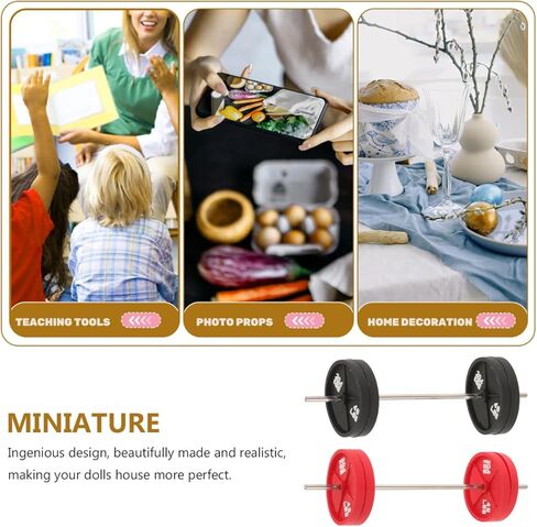 2Pcs Miniature Barbell Toy, 1/12 Scale Dollhouse Gym Accessories, Realistic Mini Weights for Action Figure Props, Cute Workout Equipment Desk Decor Gag Gift (Red & Black) in Kuwait