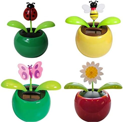 4 Eco-Friendly Solar Dancing Flowers in Colorful Pots. Decoration Gift. No Battery Required (1 Ladybug,1 Butterfly,1 Bee,1 Sunflower) in Saudi Arabia