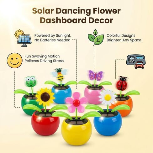4 Eco-Friendly Solar Dancing Flowers in Colorful Pots. Decoration Gift. No Battery Required (1 Ladybug,1 Butterfly,1 Bee,1 Sunflower) in Saudi Arabia