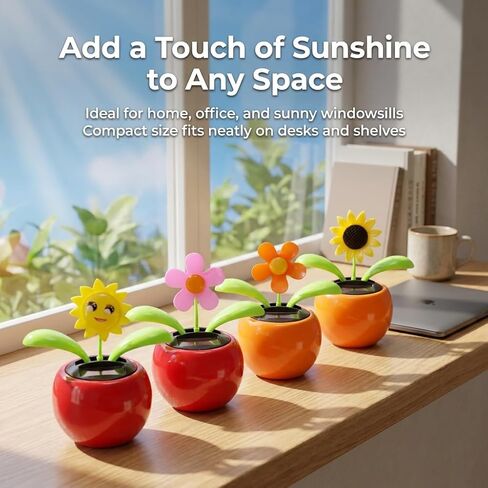 4 Eco-Friendly Solar Dancing Flowers in Colorful Pots. Decoration Gift. No Battery Required (1 Ladybug,1 Butterfly,1 Bee,1 Sunflower) in Saudi Arabia