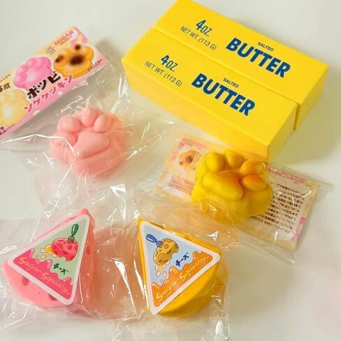6-Pack Slow Rising Squishy Set - Butter Squishy, Cute Cat Paw & Cheese Squishies, Stress Relief Squeeze Toys, Soft Desk Fidget Gift in Saudi Arabia