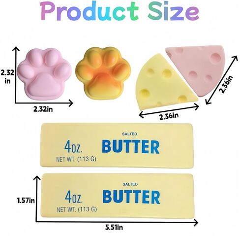 6-Pack Slow Rising Squishy Set - Butter Squishy, Cute Cat Paw & Cheese Squishies, Stress Relief Squeeze Toys, Soft Desk Fidget Gift in Saudi Arabia