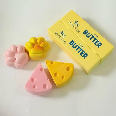 6-Pack Slow Rising Squishy Set - Butter Squishy, Cute Cat Paw & Cheese Squishies, Stress Relief Squeeze Toys, Soft Desk Fidget Gift in Saudi Arabia