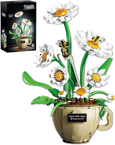 Daisy Flower Building Set with Coffee Cup Pot, 496PCS Botanical Plant Kit for Adults, DIY Decorative Desk & Home Office Decor, Creative Gift Idea in Saudi Arabia