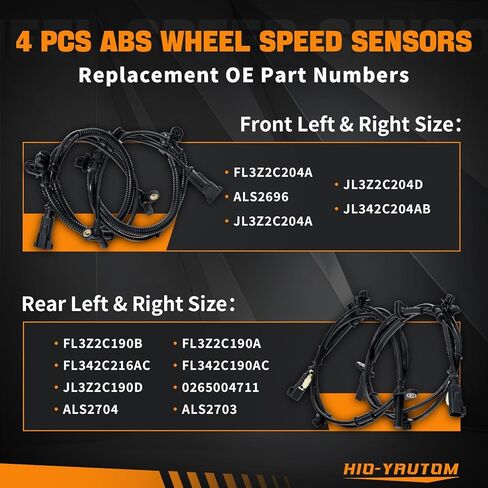 FL3Z2C204A 4 Pcs ABS Wheel Speed Sensors Front Rear Left & Right Compatible with 2015-2020 Ford F-150 2.7L 3.5L 5.0L & 2018-2020 3.0L 3.3L V6 Replacement for FL3Z2C204A FL3Z2C190A FL3Z2C190B in Saudi Arabia