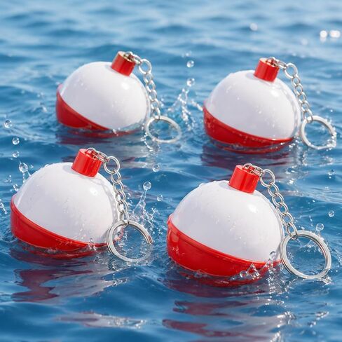Shappy 4 Pack Floating Keychain for Boat Keys 2 Inch Red White Fishing Bobbers Style Buoyant Key Floats with Metal Rings, Waterproof Marine Accessories for Boating Kayaking Sailing Pool Dock in Kuwait